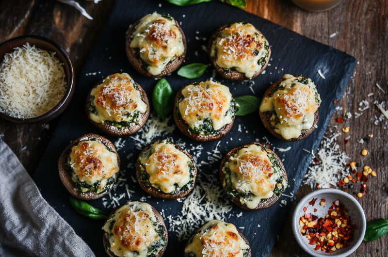 🍄 Cheesy Spinach-Stuffed Mushrooms – A Crowd-Pleaser!