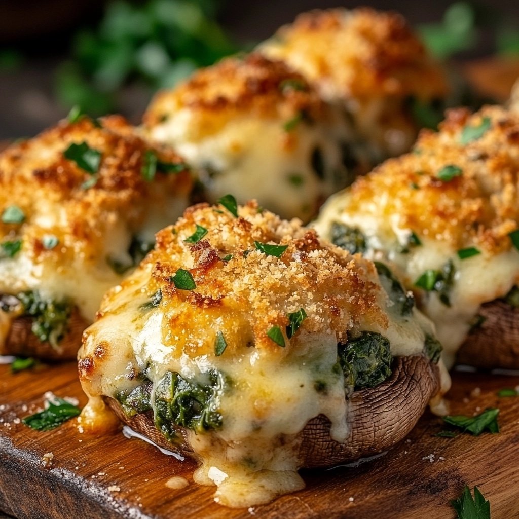 🍄 Cheesy Spinach-Stuffed Mushrooms – A Crowd-Pleaser!