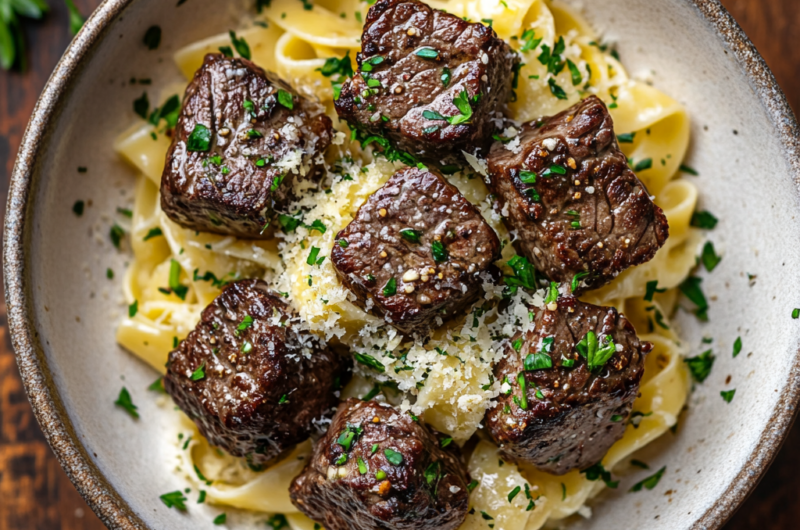 🥩 Garlic Butter Steak Bites with Parmesan Cream Sauce