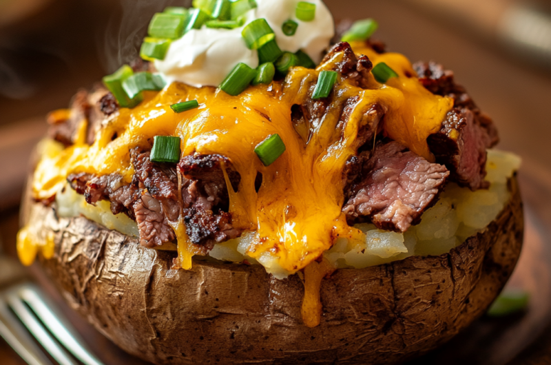 Loaded Baked Potato with Steak Bites – A Hearty Comfort Meal