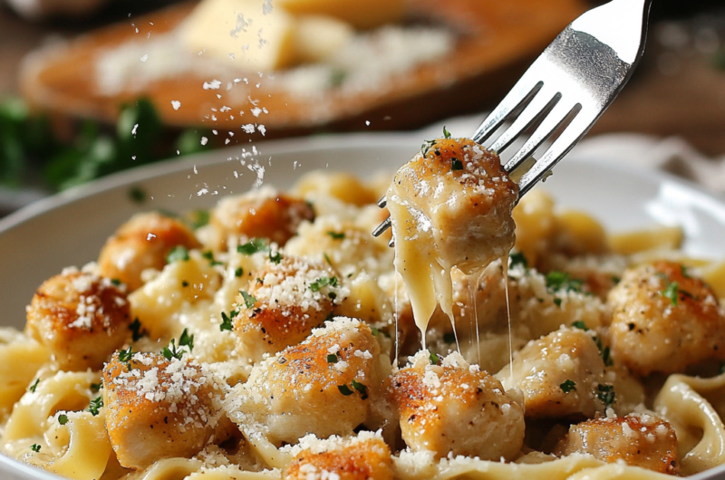 Garlic Butter Chicken Bites with Parmesan Pasta
