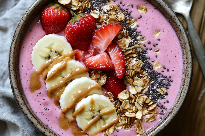 🍓 Strawberry Banana Smoothie Bowl – Refreshing & Healthy