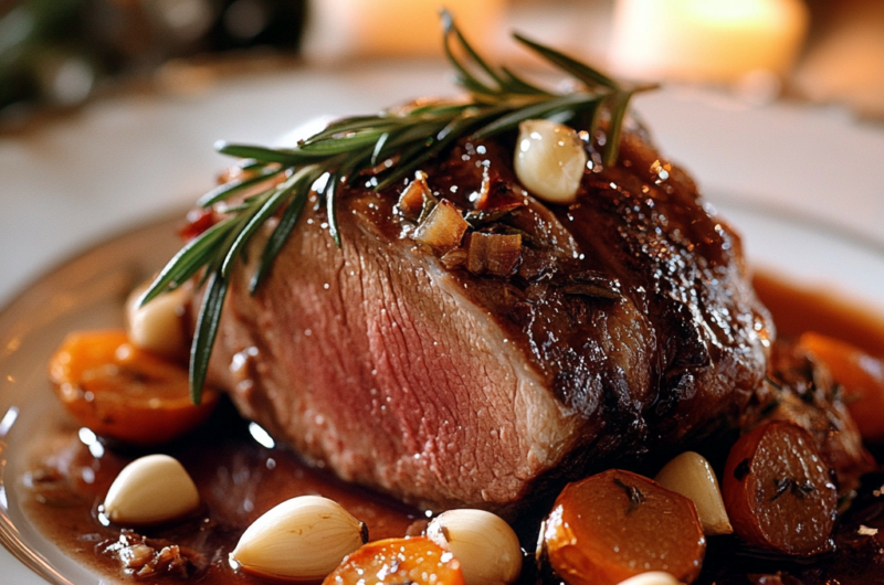 Tender Slow-Roasted Lamb Shoulder Glazed with Rosemary, Garlic, and Honey