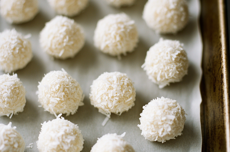 The Most Amazing No-Bake Coconut Cookie Balls with Chocolate Centers