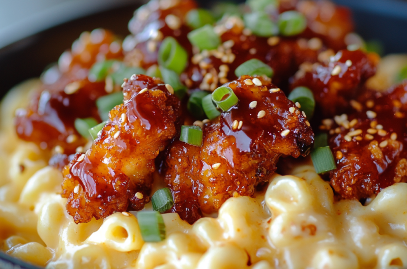 The Most Amazing  Korean Fried Chicken Mac and Cheese